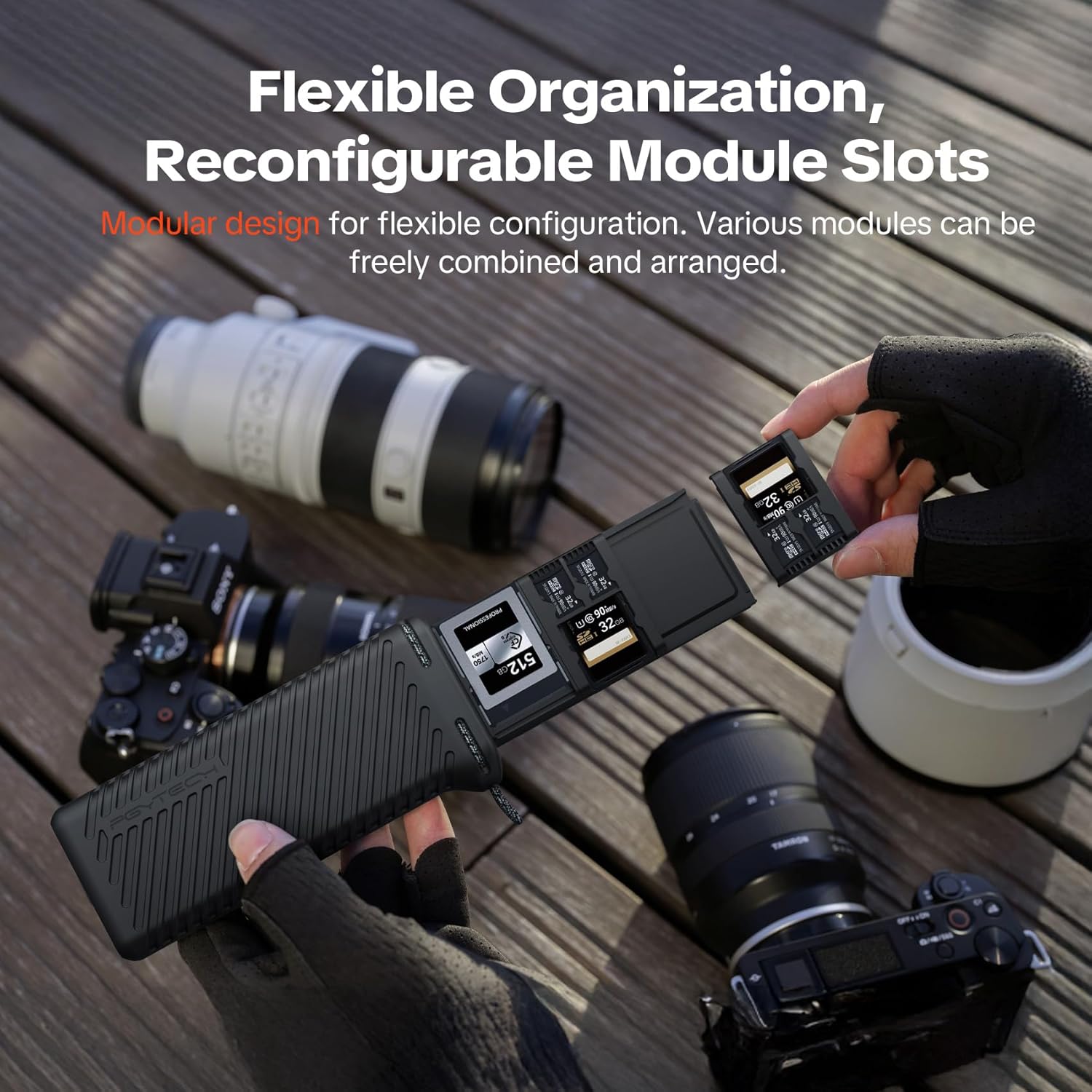 PGYTECH CreateMate Memory Card Case for SD/Micro SD/CFA/CFB/XQD/SIM Cards, 18 Customizable Card Slots Holder, Water Resistant Aluminum Alloy+Silicone Case, Travel Card Organizer for Photographers