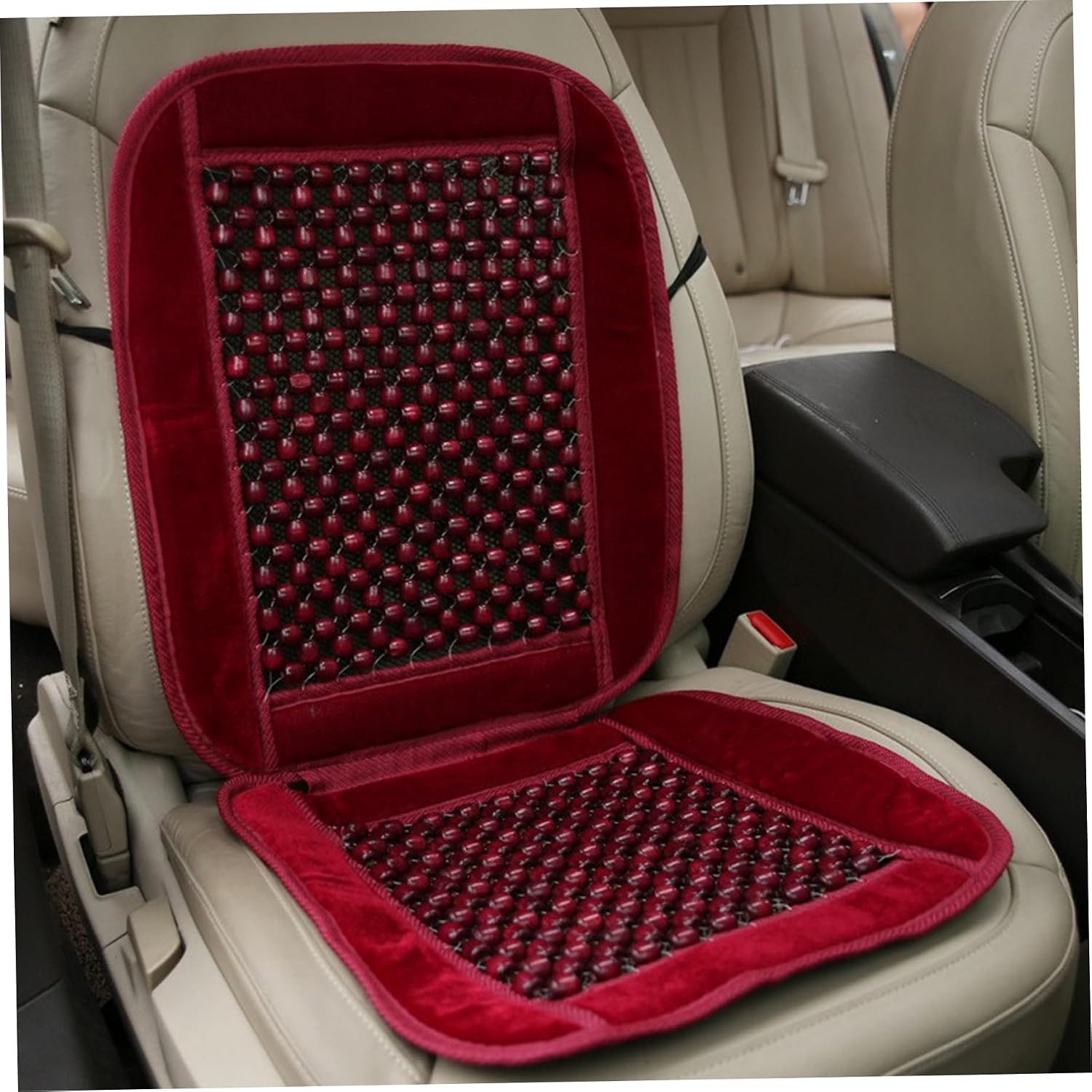 Beaded Seat Cover Cooling and Massaging Car Seat Cushion for Vehicle, Office Chair, Summer Travel Comfort Accessories, Wine Red. image 5