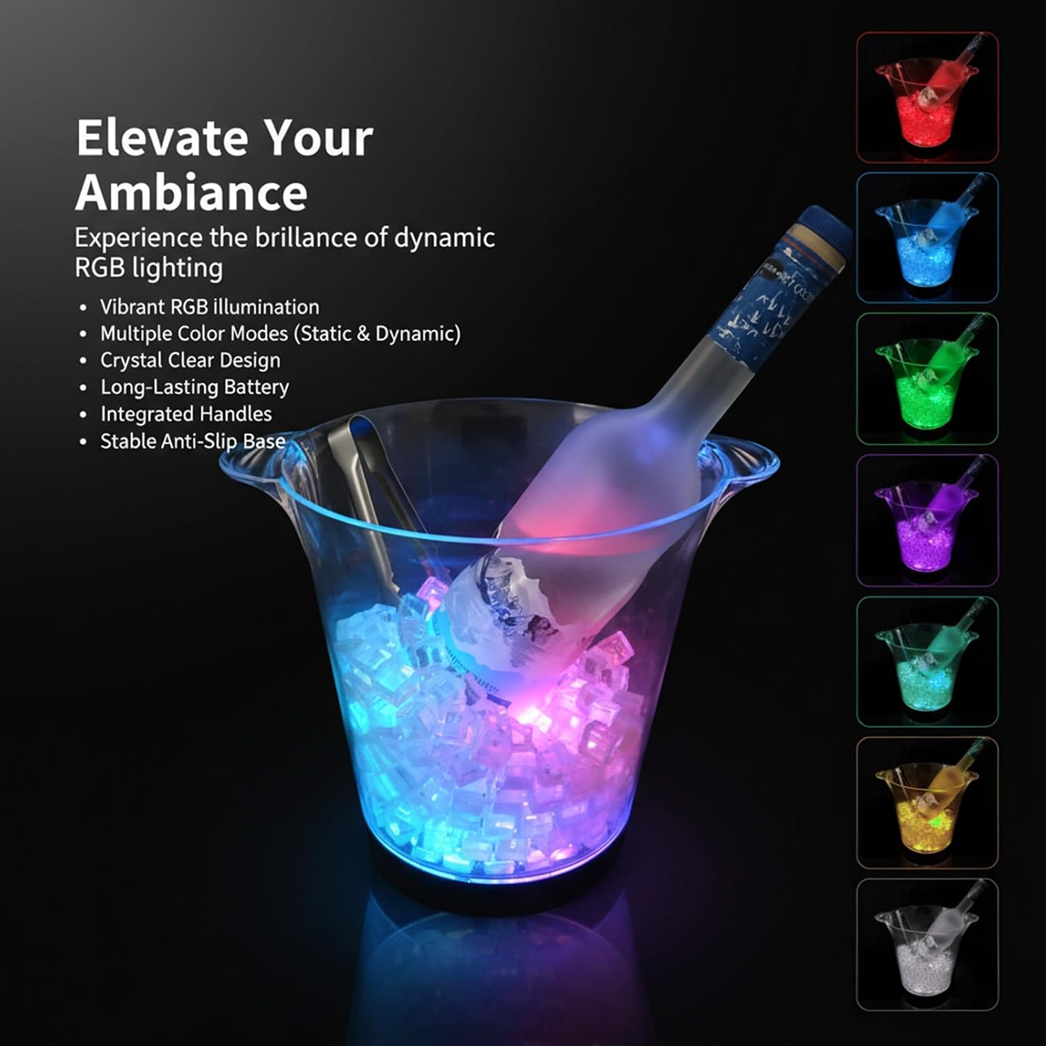 LED Ice Buckets 4l Clear Plastic Beer Buckets with LED Light RGB Colors Changing Cooler Ice Container with Stand for Party Home Bar Ktv Clubs