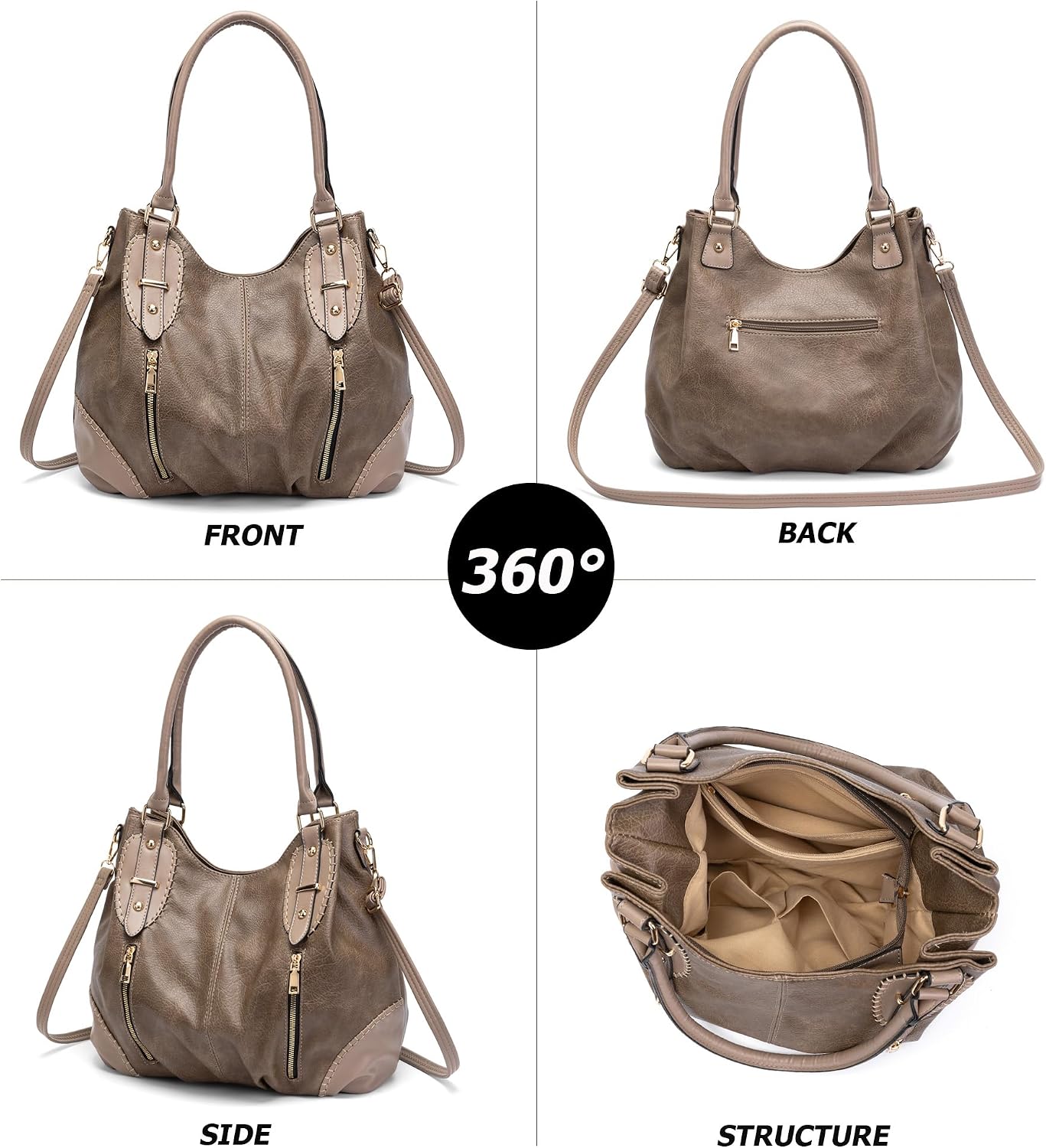 myfriday Vintage Large Leather Tote Handbags for Women, Soft Hobo Shoulder Bag Satchel Purse with Adjustable Strap