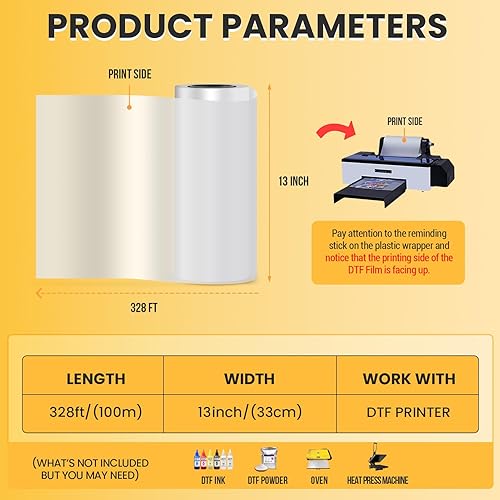 Miniatura 2 de Rollo Flim de transferencia DTF, suministros de impresión de sublimación de 13 pulgadas x 328 pies para camisetas, papel de transferencia para