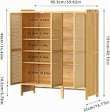 unho Bamboo Shoe Storage Cabinet: Wooden Shoes Rack Organiser with 3 Rattan Doors for Hallway Entryway 5 Tier - 2