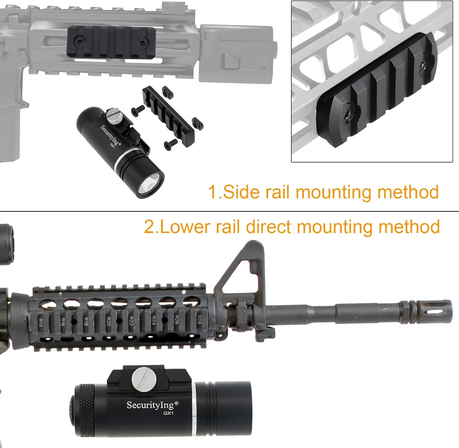 SecurityIng 320LM Compact Rail Mounted Light, IPX8 Waterproof Mini Tactical Flashlight, with Rechargeable Battery & Mount for Standard Picatinny MIL-STD-1913 Rails