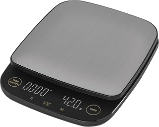 EMOS - Digital Coffee Scale Stainless Steel - Barista Kitchen Scale - 3 kg Maximum Weight, 0.01 g Precision - TARA Function, Timer, LED Display - G, lb, oz - Extendable Hanging Hook - Black