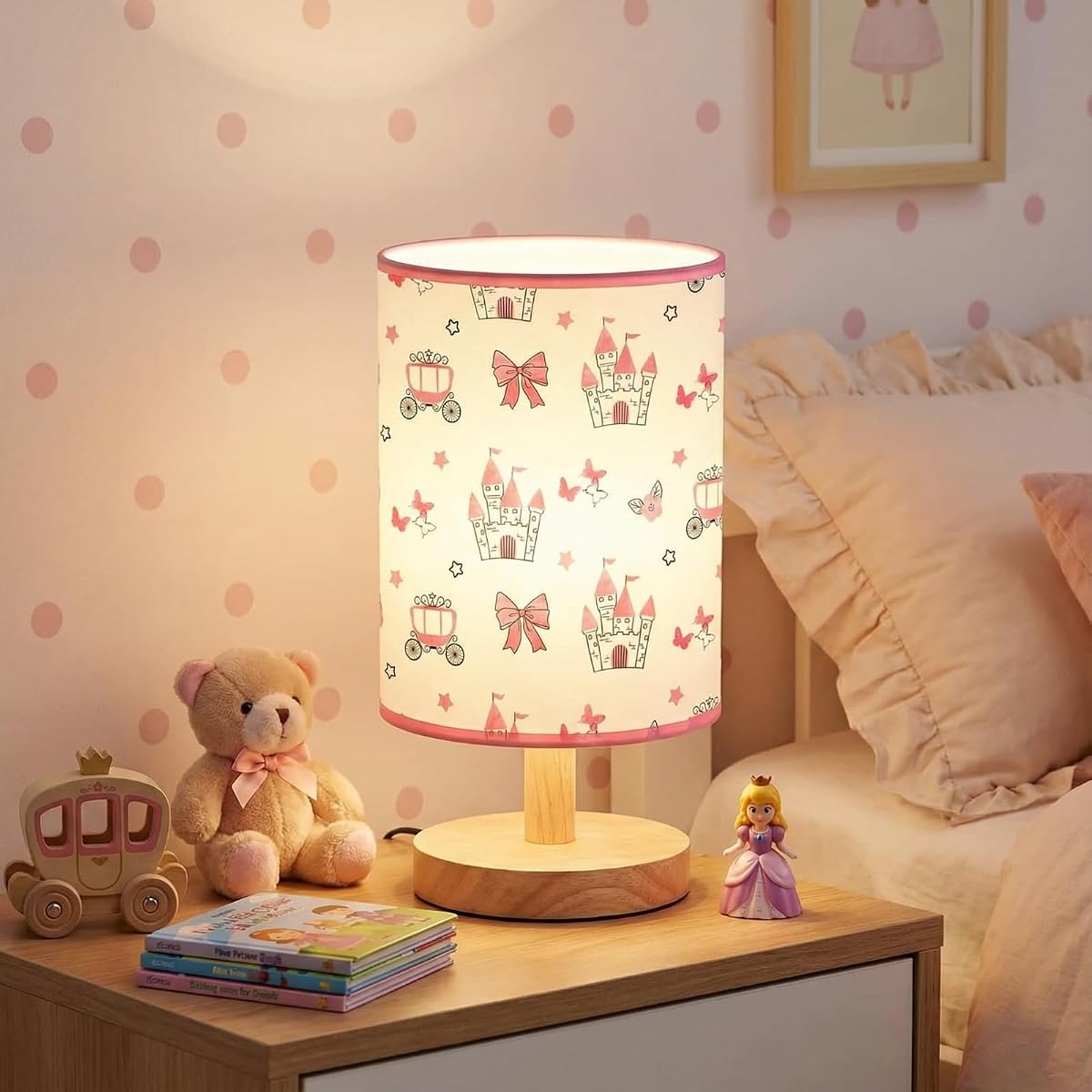 Glooglitter Pink Princess Table Lamp 3 Colors Dimmable Lights Princess Room