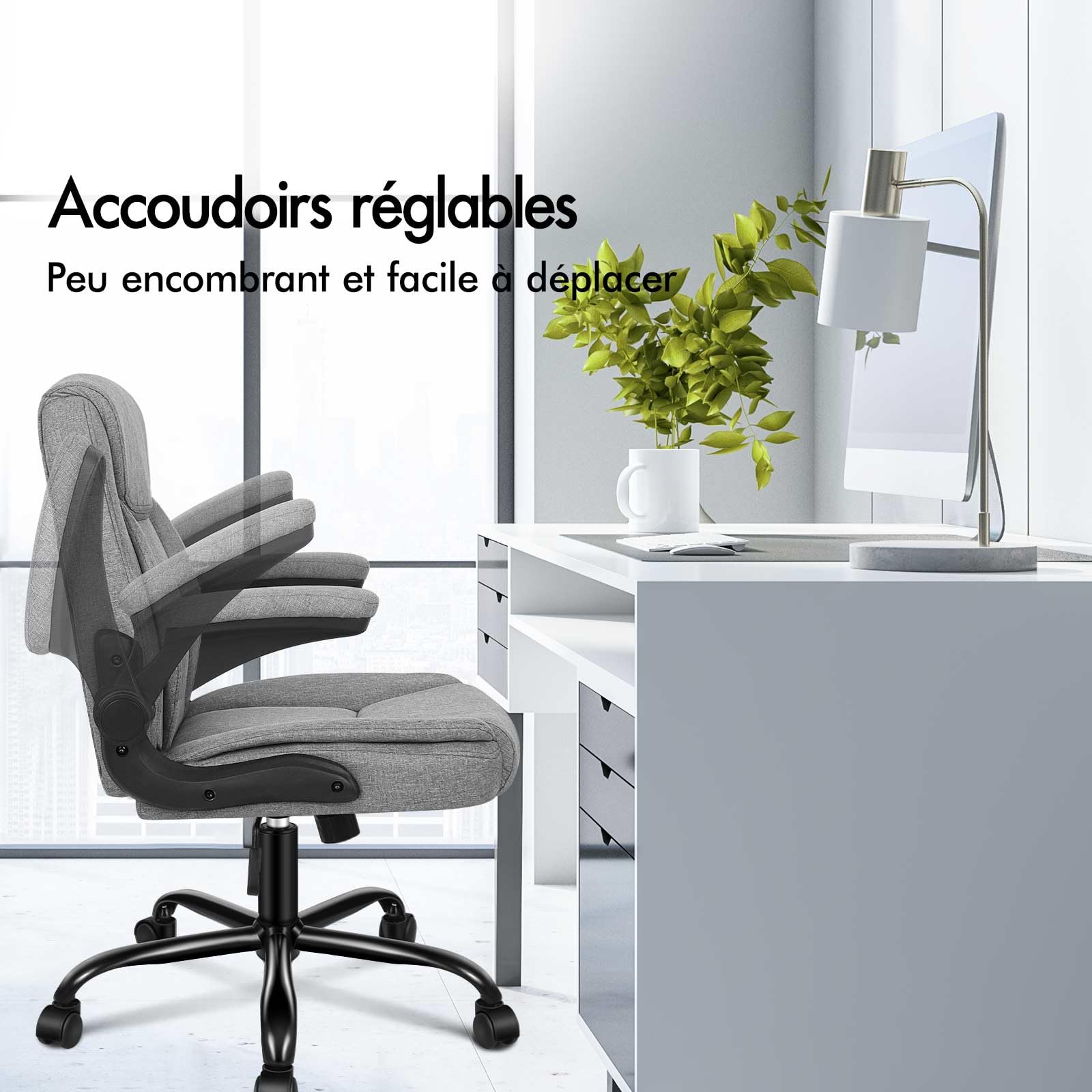 ALFORDSON Chaise de Bureau, Ergonomique, avec accoudoirs rabattables, en Lin, avec Ascenseur à gaz, Chaise de Jeu, pour Ordinateur, Table de Travail, Charge maximale 150 kg, Tissu Noir