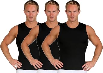 Insta Slim ISPRO Slimming Crew-Neck Sleeveless Top Shapewear Compression Shirt for Men - Pack of 3
