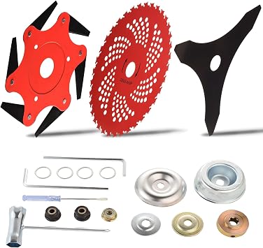 9" x 36 Teeth Carbide Tipped Blades & 6 Steel Razors Trimmer Head & 10" x 3 Teeth Carbon Steel Brush Cutter Blades with Universal Adapter Kit Compatible with Brush Cutter, Trimmer, Weed Eater