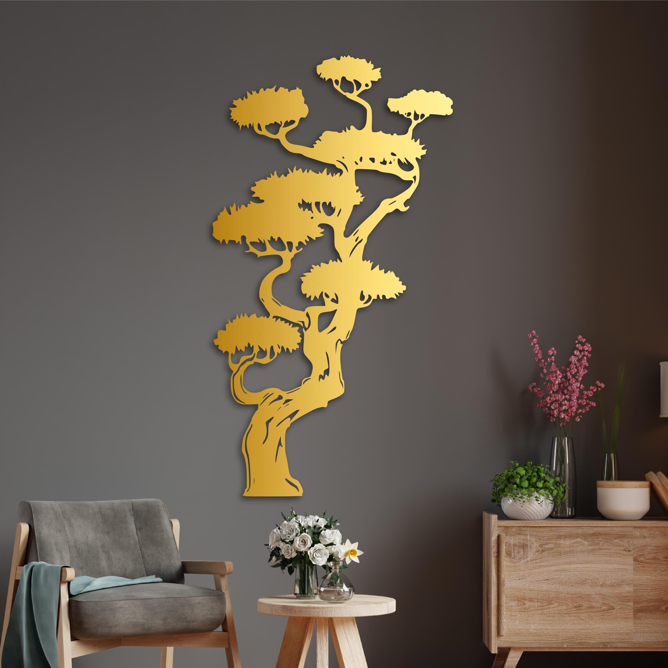 KAWA METALWORKS Extra großer Baum aus Metall, Wanddekoration, Bonsai-Baum, Metall-Wandkunst für drinnen und draußen, Einweihungsgeschenk für Naturliebhaber, Bauernhaus – Hütte Wandkunst