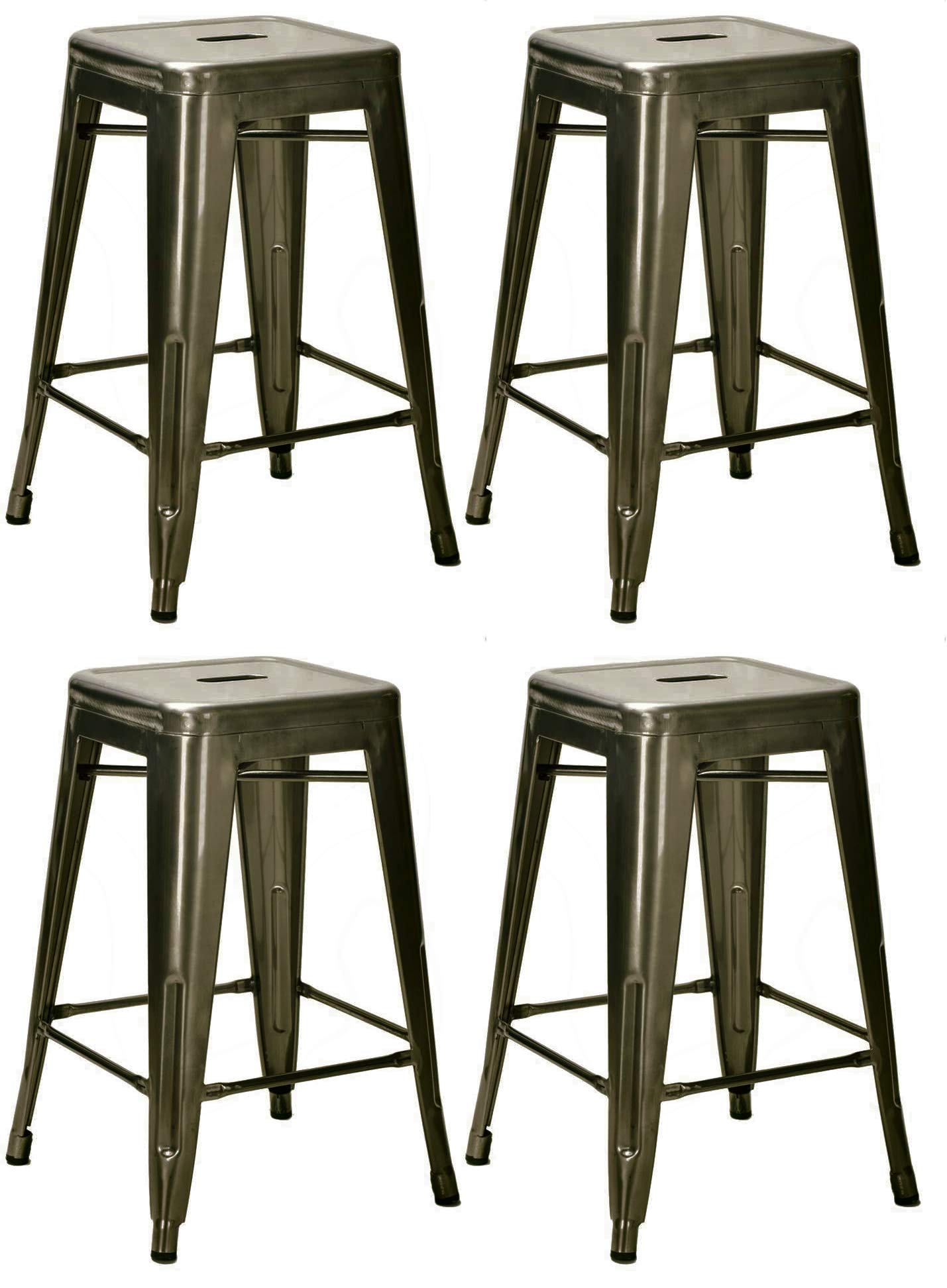 Nicer Furniture Set of 4- Tolix style Backless Metal Industrial Stack Counter Height Stool, Gun Metal