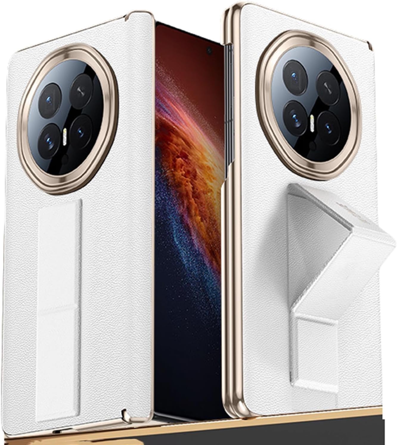 Leather Case for Honor Magic V6, Slide Wrist Strap Grip Phone Back Cover, Stand Function Electroplated Shockproof Shell(Brown)