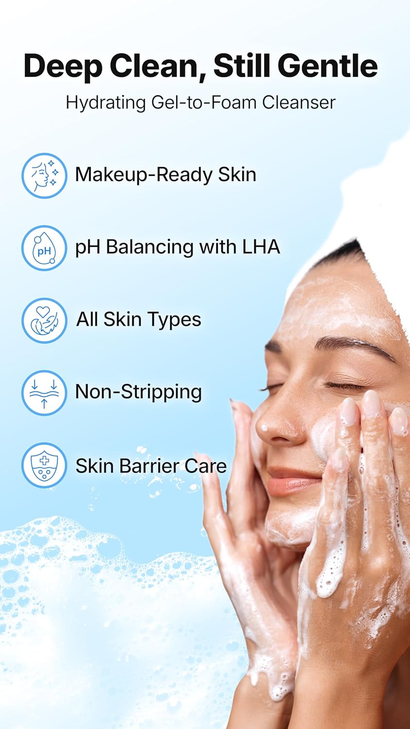 starlike White Pore LHA Fresh Gel Cleanser | Gel-to-Foam Cleanser with LHA & Grain Powder | Helps Reduce Whitehead Buildup | Makeup-Ready Skin | No Harsh Scrubbing | Korean Face Wash | 6.76 Fl oz