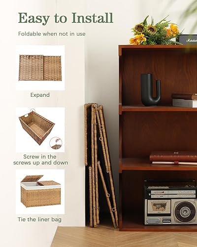 Miniatura 6 de Cesta de almacenamiento con tapa, cestas de almacenamiento tejidas de ratán con 2 tapas separadas, 17.2 galones (65 L), 22 x 13 x 13.8 pulgadas,