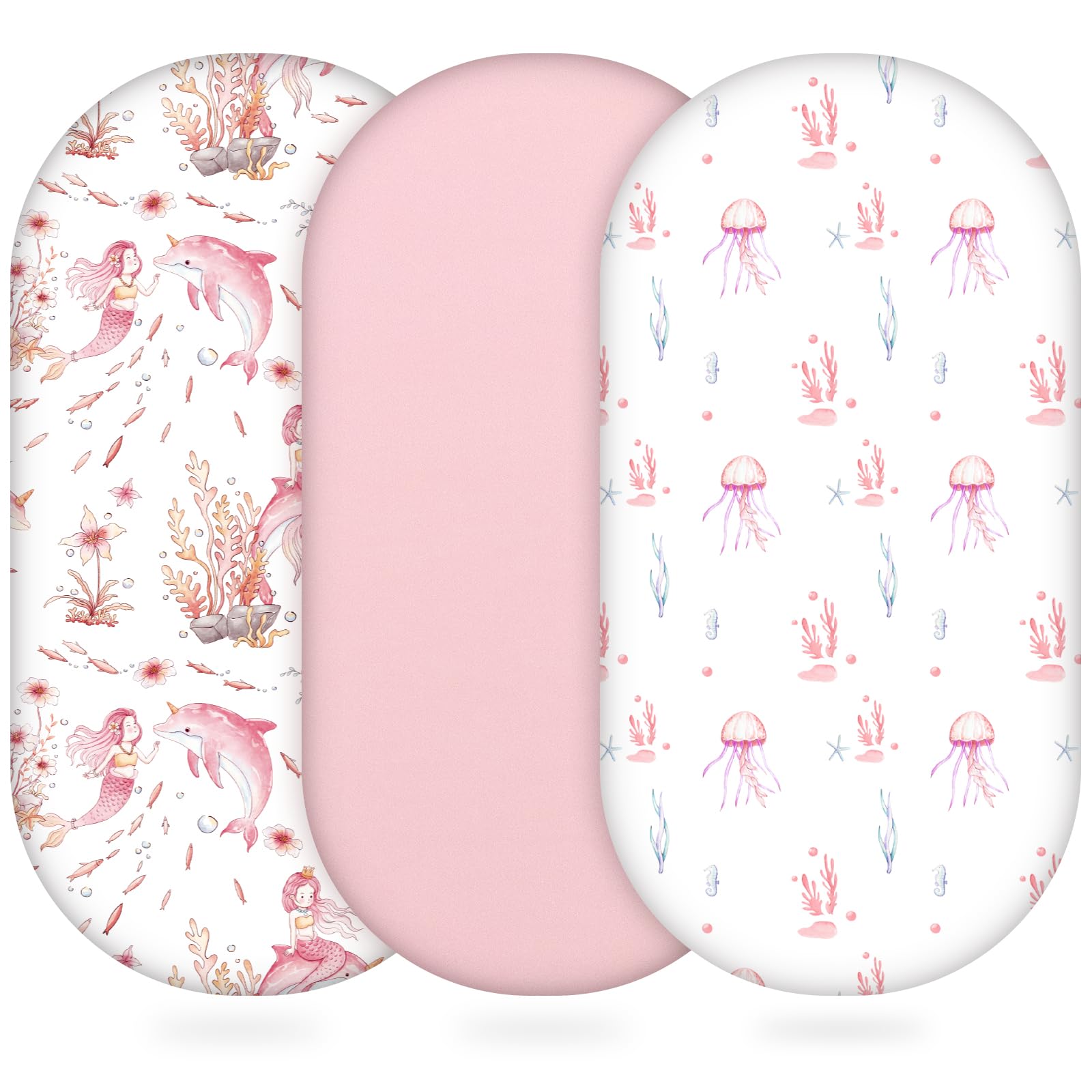 Yukkidds Spannbettlaken Kinderwagen 81x41cm Babybettlaken Kinderwagen & Stubenwagen mit 360° Gummizug - Weiche Atmungsaktive Matratzenauflagen für Babys Rosa Meerjungfrau
