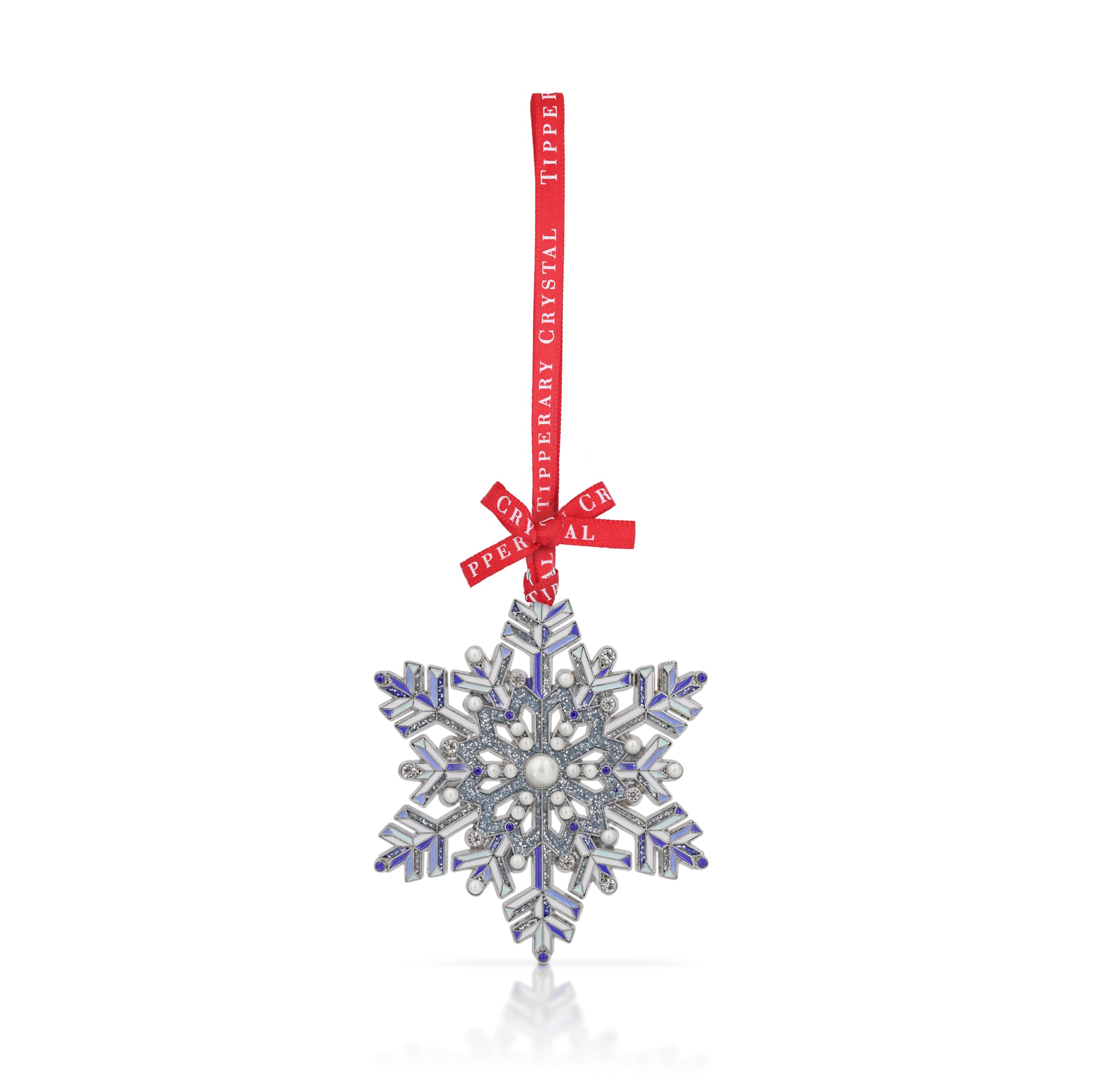 Tipperary Crystal Sparkling Snowflake Christmas Hanging Ornament – Decorative Silver Tree Decoration with Crystals