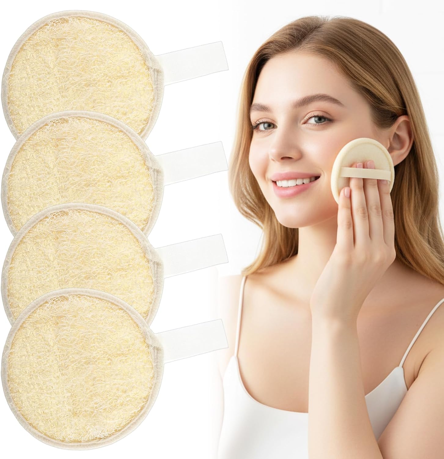 4 Pack Natural Loofah Face Scrubber, Face Exfoliating Loofah Scrubber Exfoliator Pads Organic Luffa Facial Pad for Women Men Bath Shower Faces