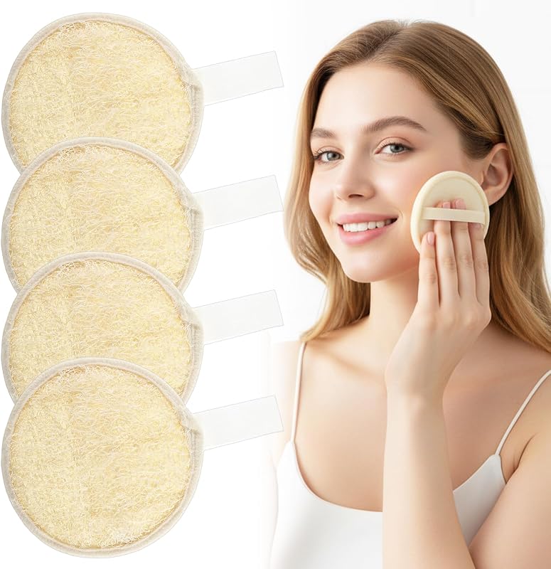 Bucha facial de bucha vegetal e tecido de algodão Exircy, pacote com 4