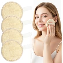 4 Pack Natural Loofah Face Scrubber, Face Exfoliating Loofah Scrubber Exfoliator Pads Organic Luffa Facial Pad for Women Men Bath Shower Faces