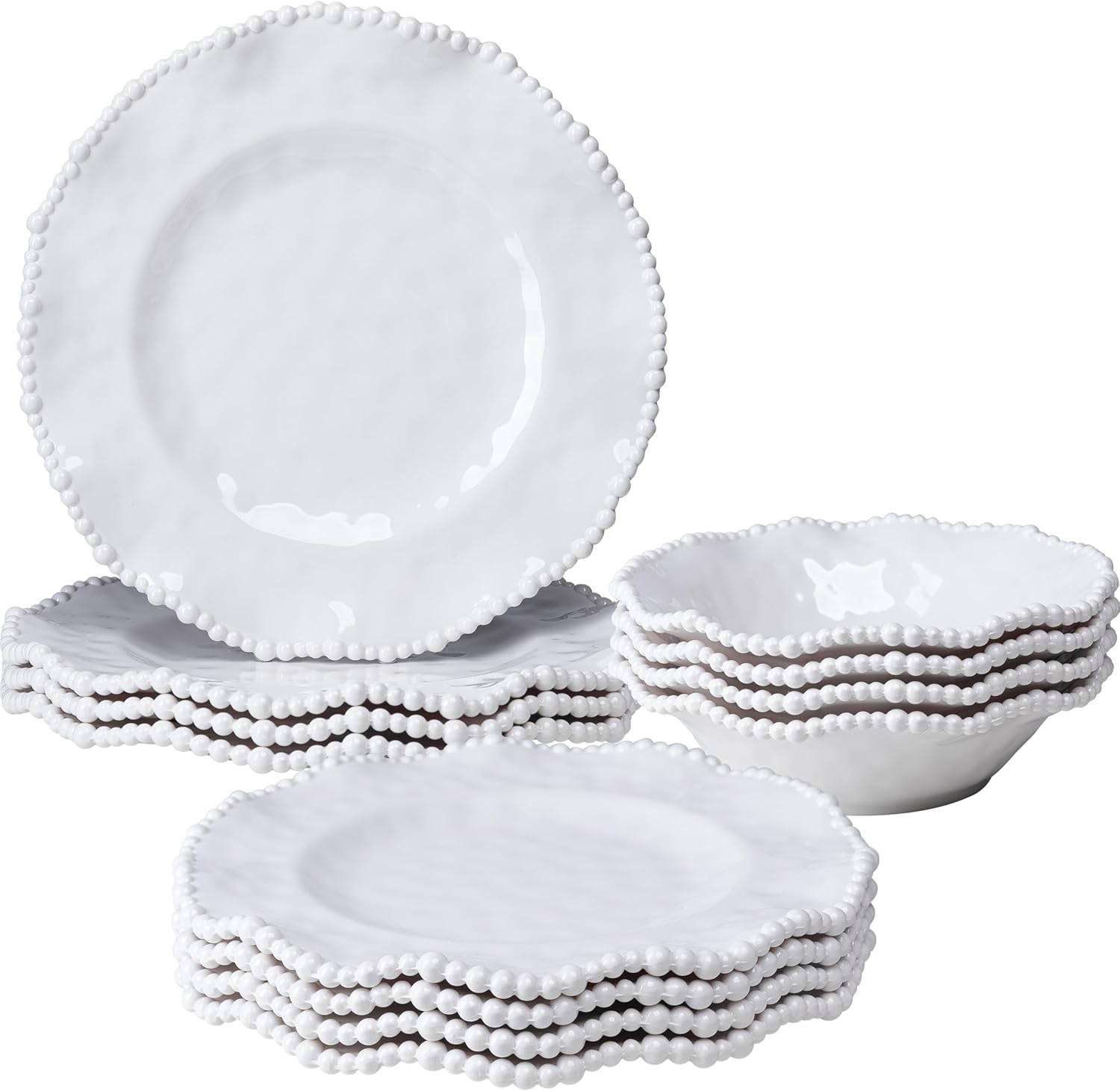 Cream 12pcs Beaded 100% Melamine Dinnerware Set, Bhutan Ubuy