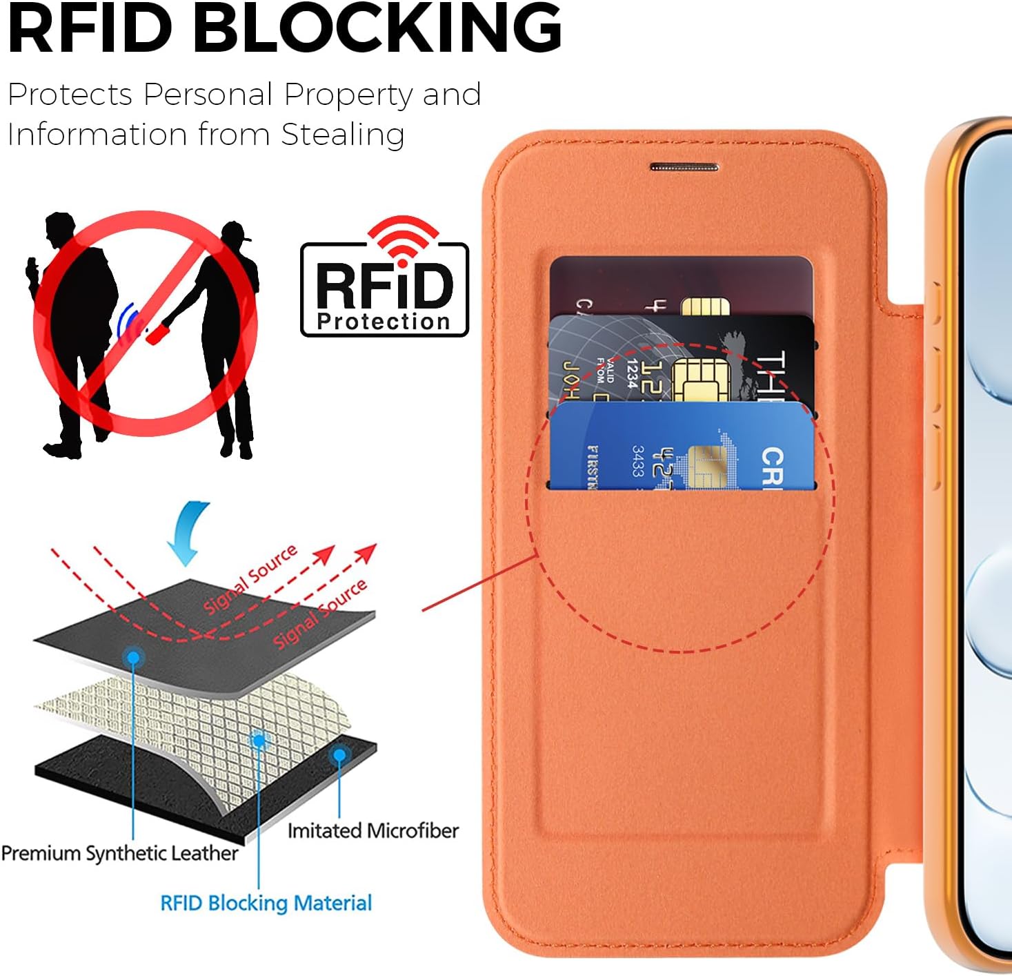 LEMAXELERS for iPhone 17 Air Flip Wallet Case with Card Holder Orange WD image 4