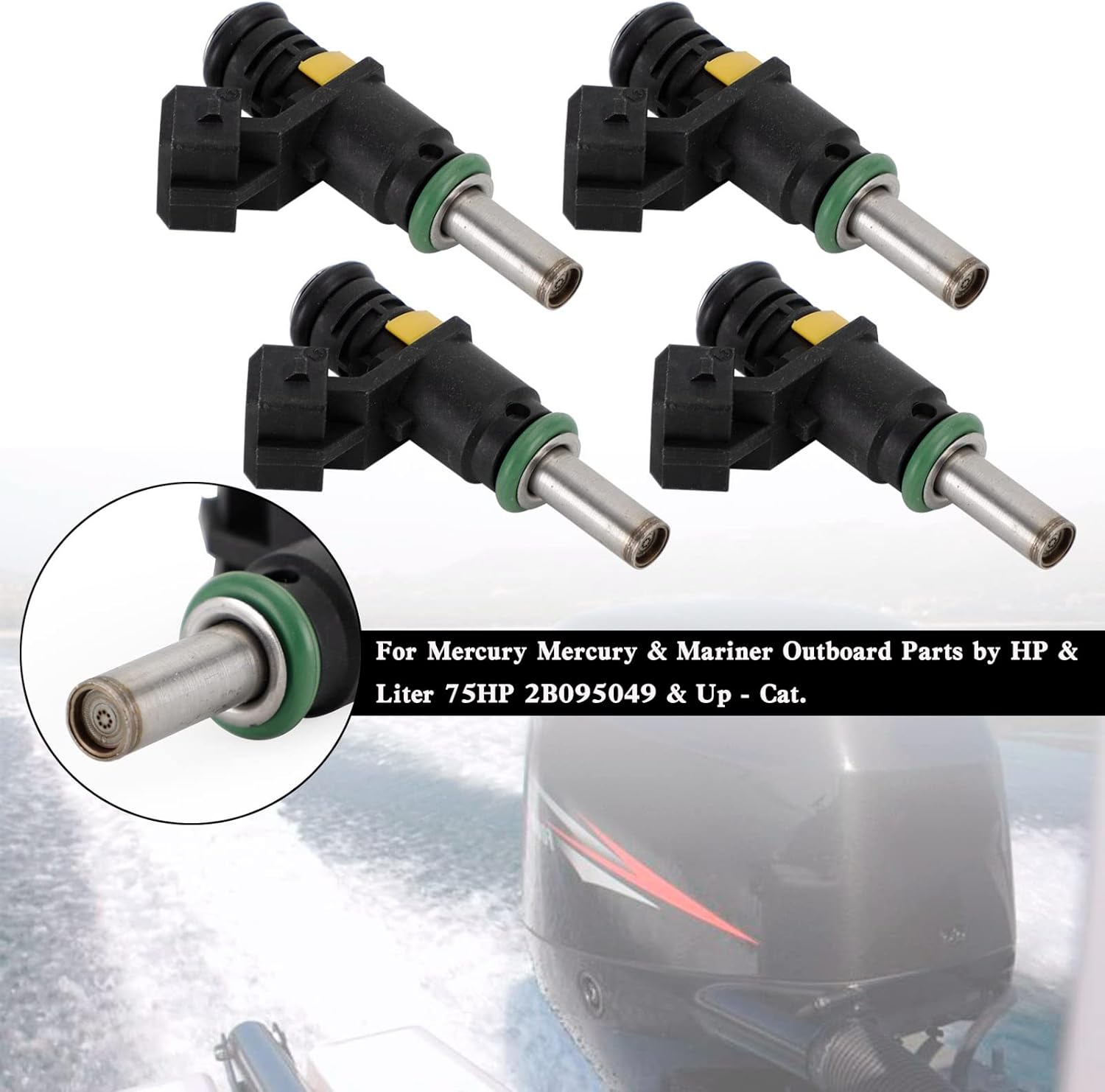 4PCS Fuel Injectors Fit For Mercury & Mariner Outboard Parts by HP & Liter (75 65 80 90 115) HP 2B095049 & Up-Cat, For Mercury Assemblies, 150 (4-Stroke) # 8M6002428