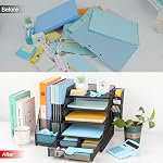 Desk Organizers Vertical File Holders, Mesh Paper Letter Tray with Sliding Drawers and Pen Holder, 5 Tier Desktop File Organizer for Home Office School, Black