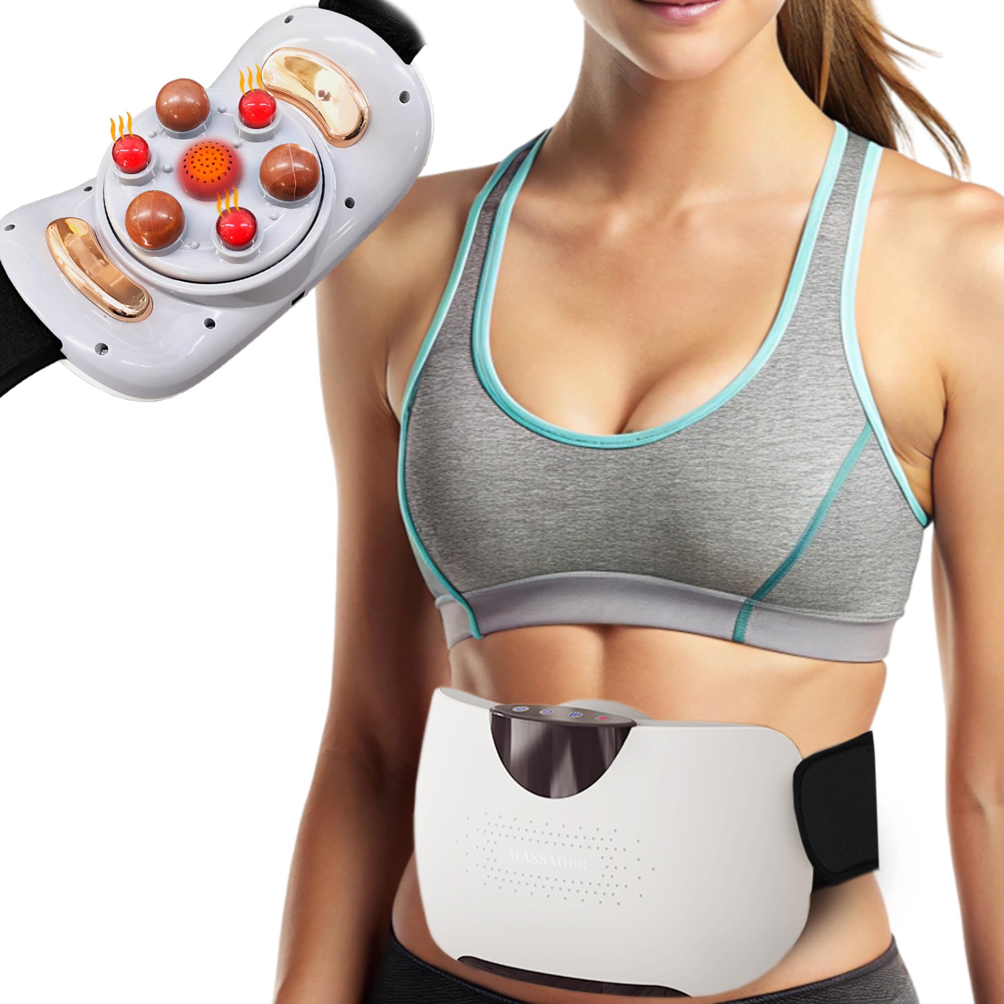 Abdominal Massager - Electric Stomach Tummy Anti Cellulite Remover Machine for Flat Belly - Real Bian Stone Kneading Heat Relief for Period Cramps Men Women Body Sculpting