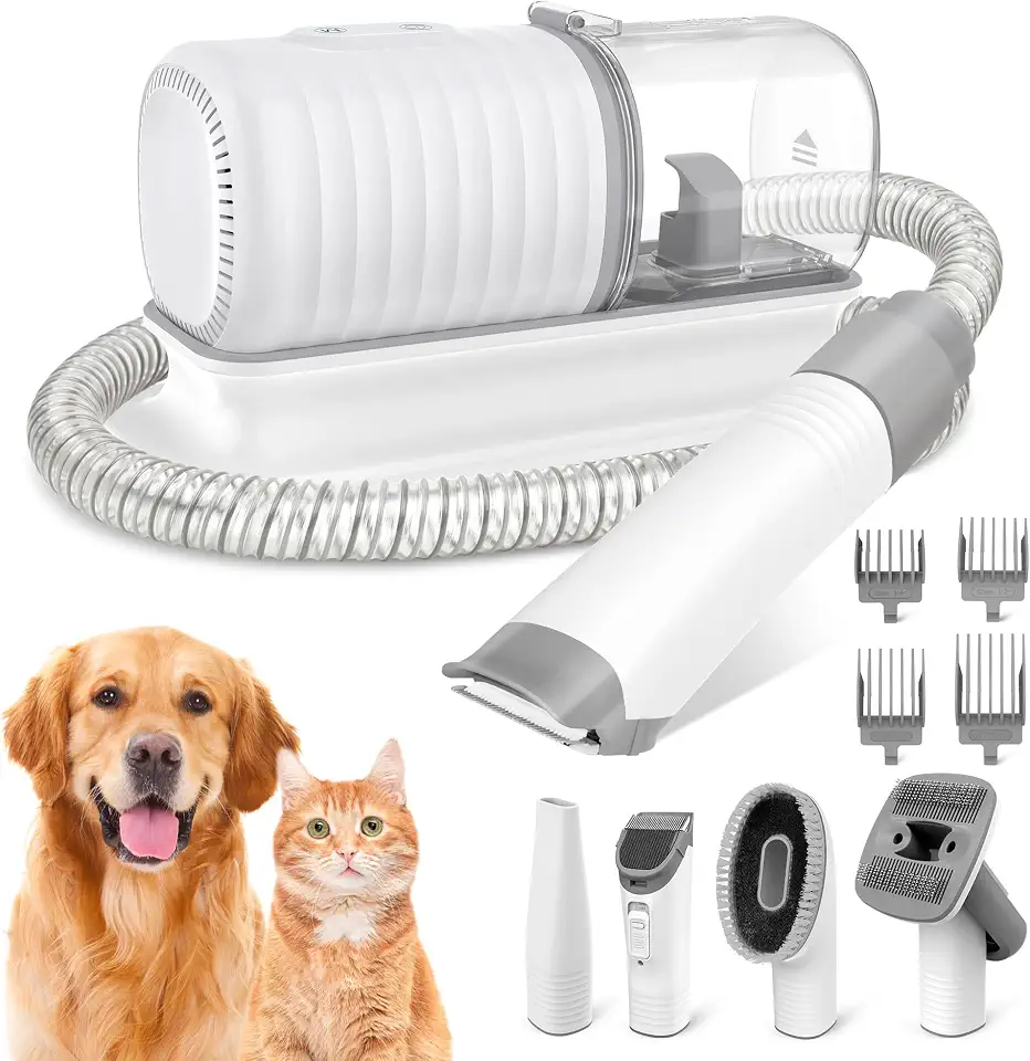 Kit de aspirador de pó para cães com aparador elétrico de pelos de cães, escova de limpeza e fendas de 1,5 L, ferramenta de limpeza e fendas com 5 ferramentas de cuidados para queda de pelos de