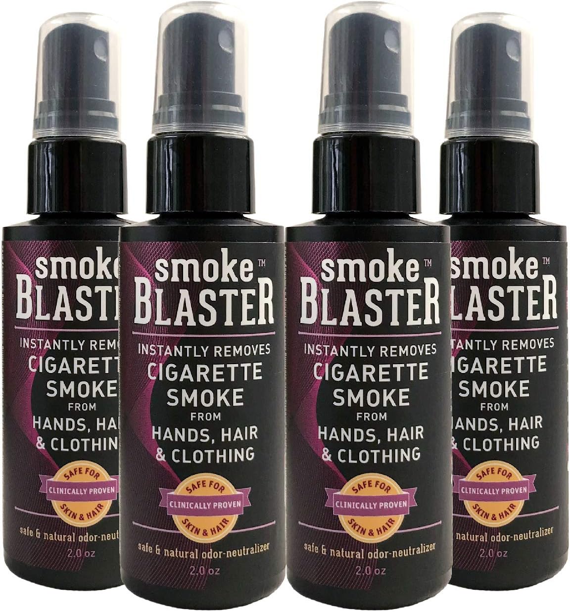 Smoke Blaster Odor Neutralizer Spray, 2 Fluid Ounce (Pack of 4), Safe and Natural Smoke Odor Eliminator for Hands, Hair and Clothes