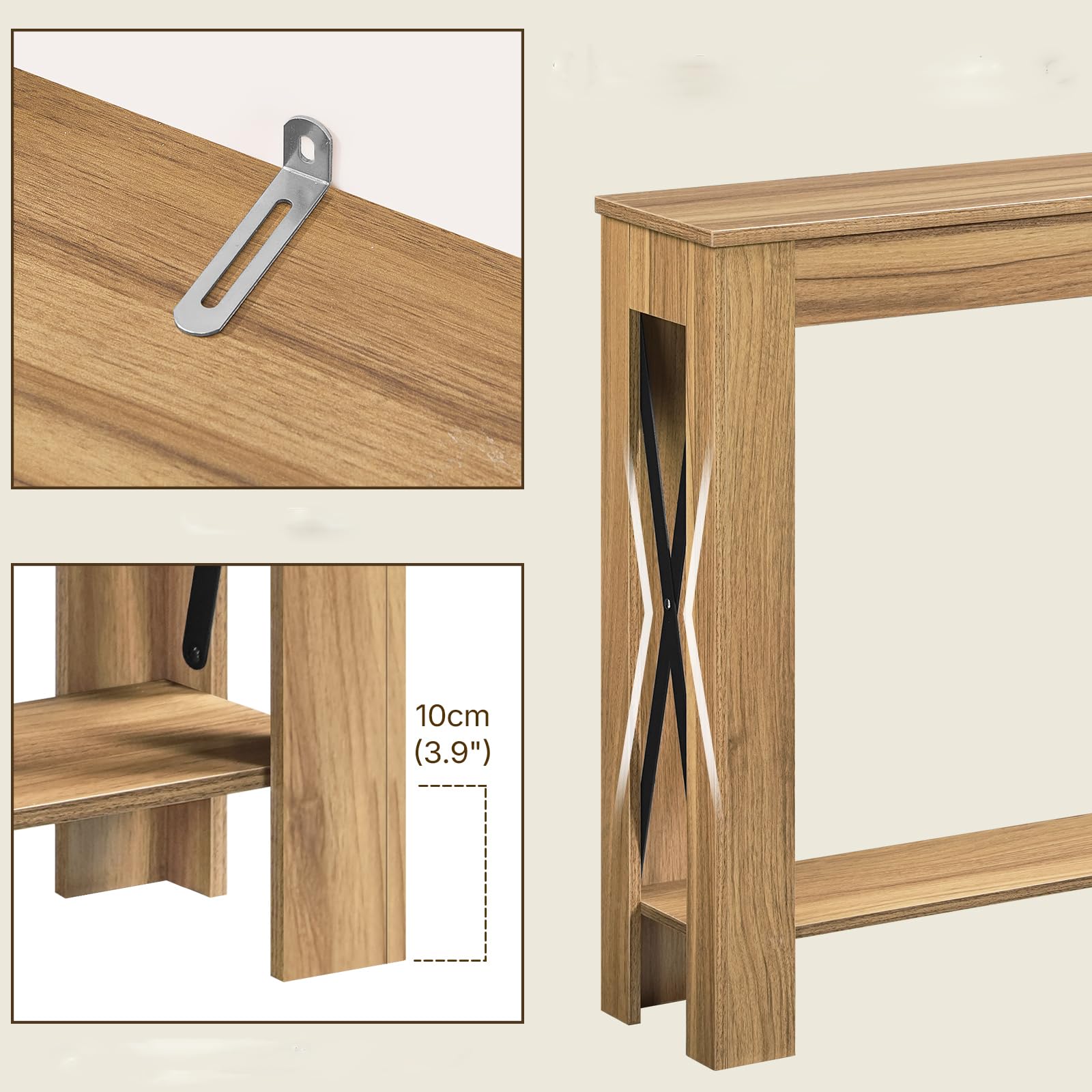 YATINEY Mesa de Consola con Almacenaje, Mesa de Sofá de Estilo Rústico, Mueble Estrecho de Recibidor, para Pasillo, Entrada de Escalera, Entrada, Marrón Claro XCT34VV