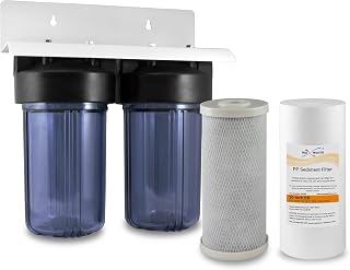 All Clear 2-Stage 10" x 4.5" Big Blue Whole House Water Filter System 1" in/Out Ports w/Sediment CTO Carbon Block Water Filters Good for House/Cottage Lake Water