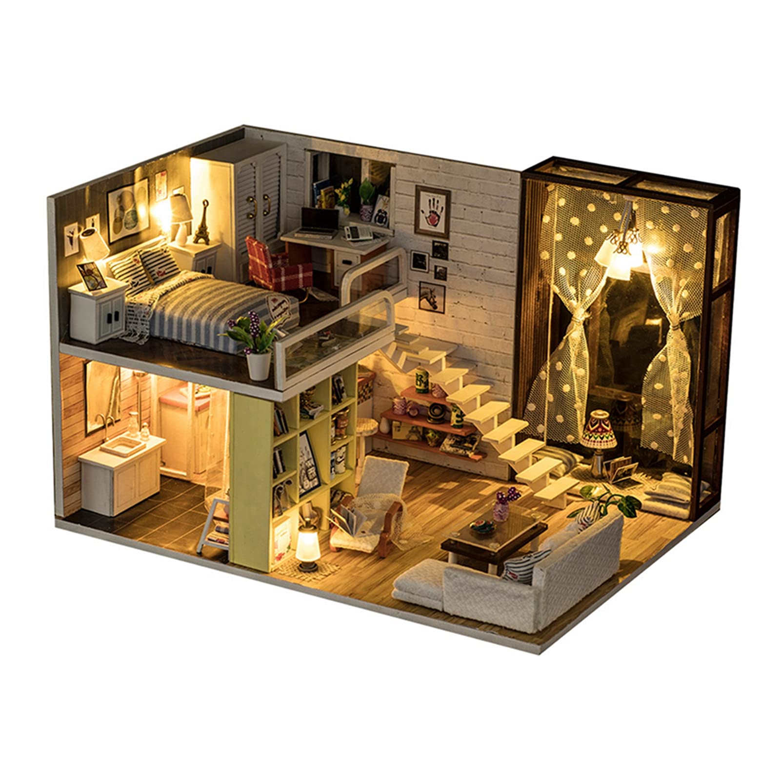 Cryfokt Miniatur-Puppenhaus, Spannendes Bastelset für Zum Lernen und für die Zeit mit der Familie, Hergestellt aus Sicherem Verbundholz, 26,9 X 19,9 X 16,5 cm