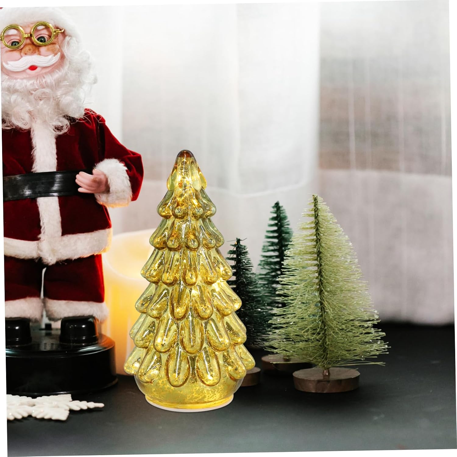 PRETYZOOM Glass Christmas Tree Figurine Led Lights Holiday Decor for Indoor Tabletop Decoration Unique Xmas Ornament for Party Home Festivities