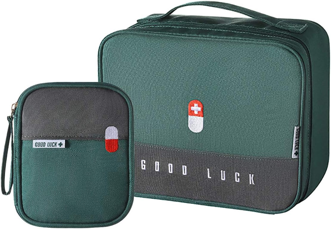 Empty First Aid Bags Travel Medical Supplies Cosmetic Organizer Insulated Medicine Bag Convenient Safety Kit Suit for Family Outdoors Hiking Camping Car Office Workplace,Green(Mom Son Bag)-L8
