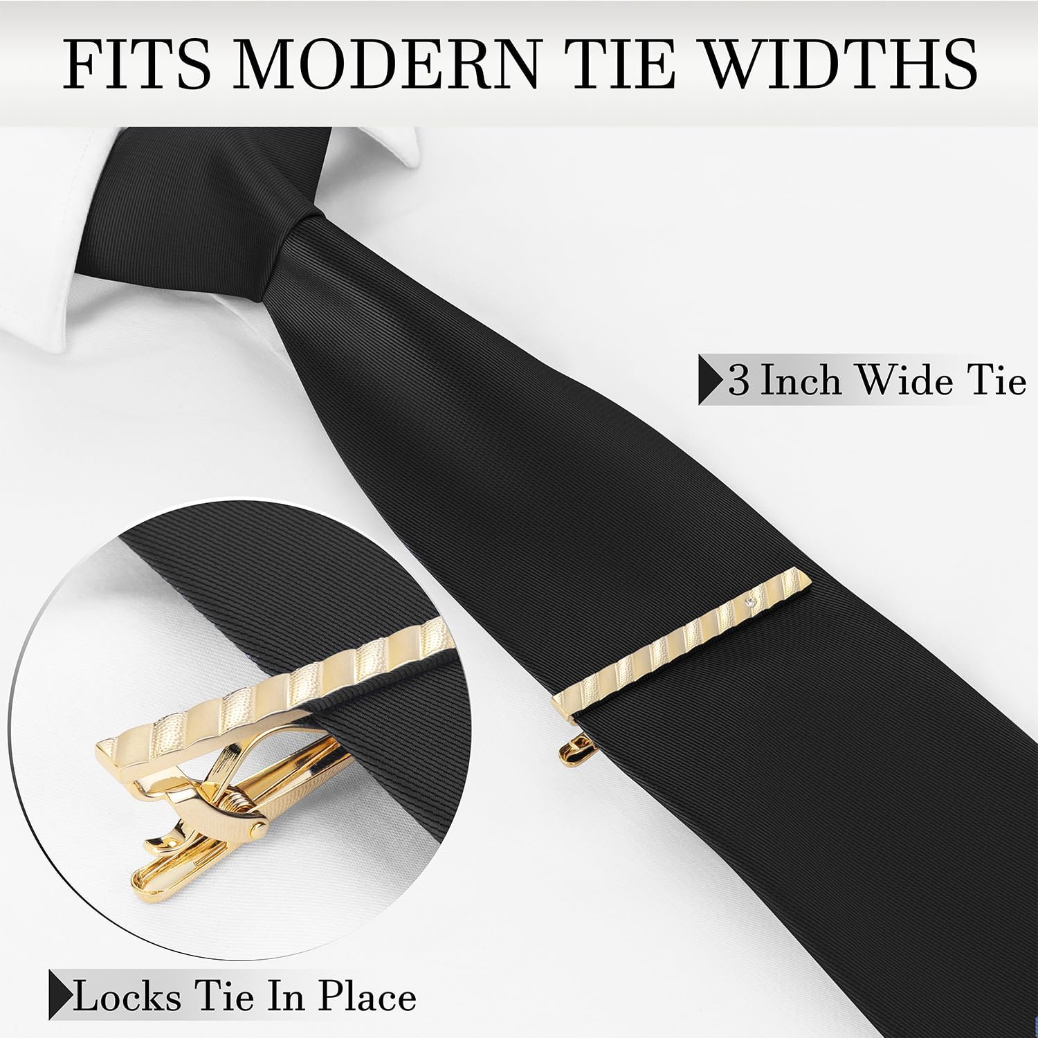 HAWSON Light Gold Silver Tie Clips for Mens Necktie, Elegant Satin Tie Bars Pins Tacks, Suit Tie Accessories Business Wedding Gifts