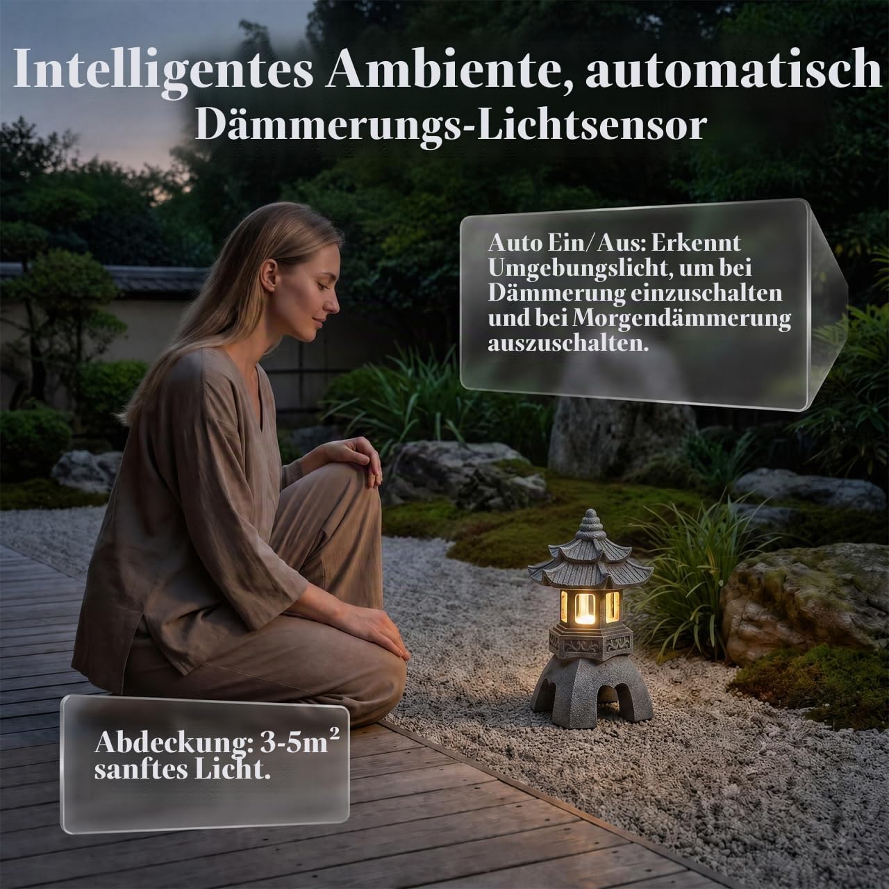 BESPORTBLE Solarbetriebene Japanische Zen Gartenlampe, Wetterfeste Deko Skulptur FüR AußEnbereich, Solar Rasenleuchte FüR Gartenweg Und Landschaftsbeleuchtung