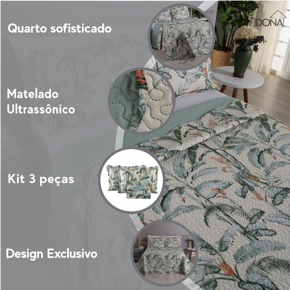 Kit Colcha Cobre Leito 3 Peças Dupla Face Casa Dona 150 fios (Casal, Amazônia) Kit Colcha Cobre Leito 3 Peças Dupla Face Casa Dona 150 fios (Casal, Amazônia)