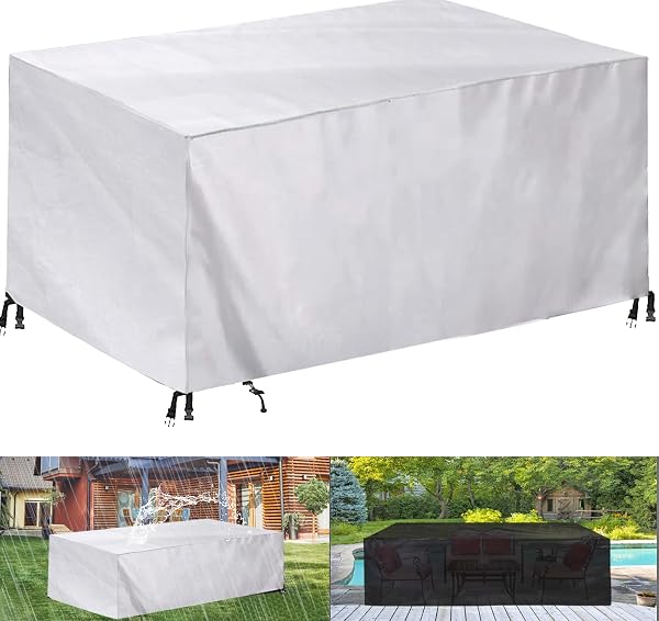 Garden Furniture Cover, Heavy Duty 420D Oxford Fabric Waterproof Garden Table Cover, Anti-UV Protective Cover Cold-Resistant Windproof with Rope - 1