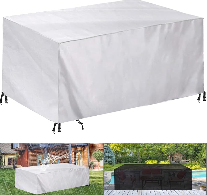 Garden Furniture Cover, Heavy Duty 420D Oxford Fabric Waterproof Garden Table Cover, Anti-UV Protective Cover Cold-Resistant Windproof with Rope