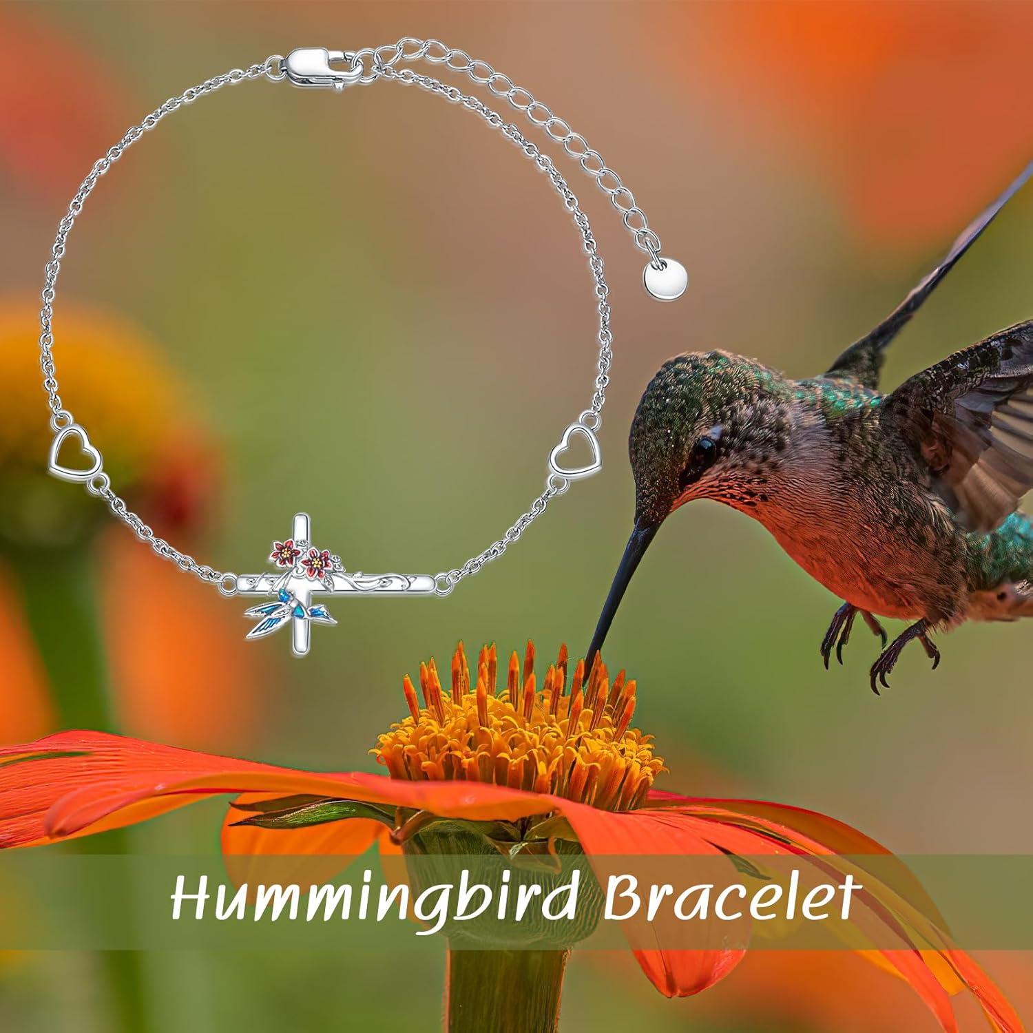 LONAGO Hummingbird Bracelet Sterling Silver Hummingbird Cross Bracelet Jewelry Gift for Women - Image 5
