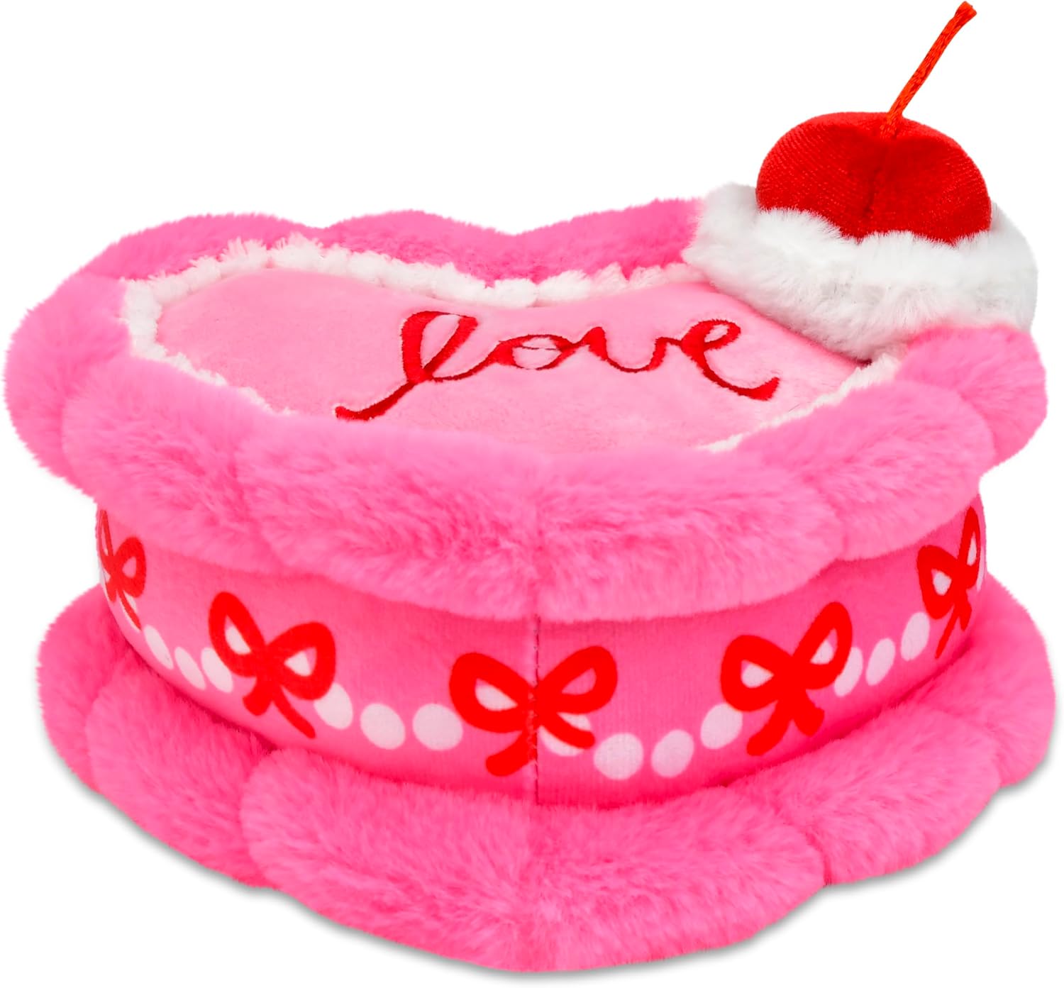 iscream Furry Plush Heart Cake Shaped Mini 8" x 6" Embroidered Accent Pillow