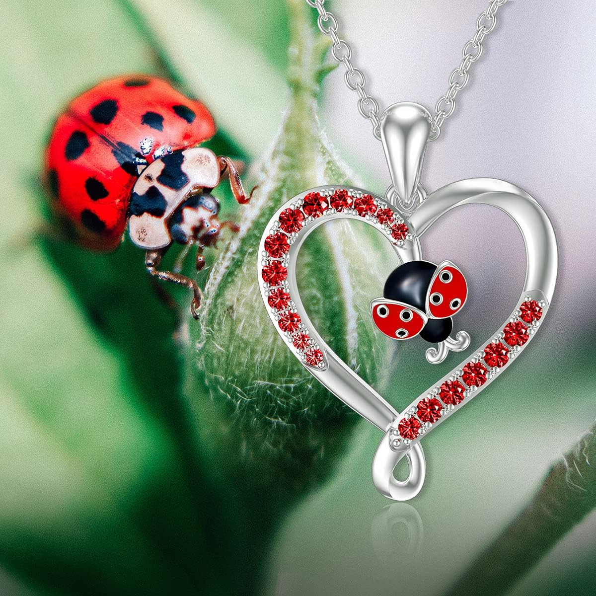 LONAGO Ladybug Necklace 925 Sterling Silver Cute Ladybug Pendant Necklace Jewelry for Women, Red,Silver, 45.7 cm till 50.8 cm - Image 3