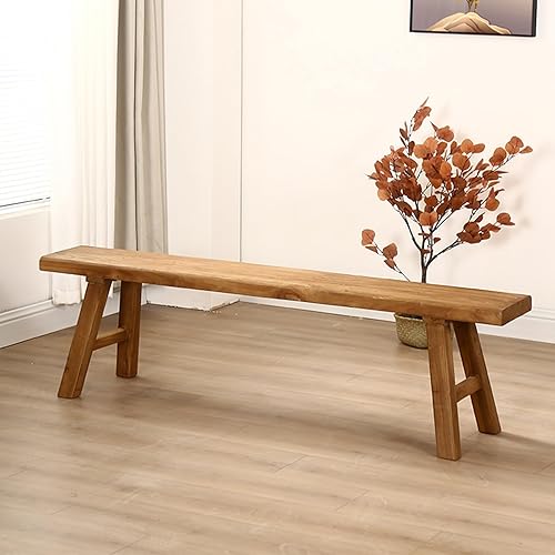 Front Entryway Bench Indoor Hallway Bedroom End of Bed Farm House Rustic Dining Table Vintage Narrow Noodle Bench Solid Wood (L 31.5″x10.2″W x 17.7″H)