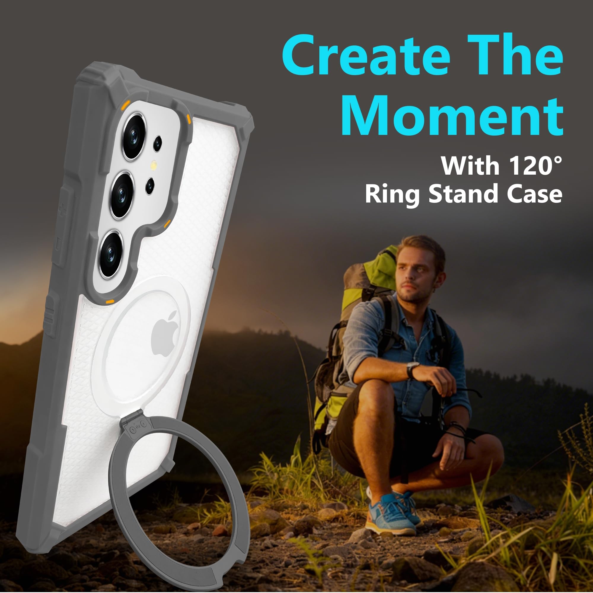 AIBEX® Transparent Back Cover Compatible for Samsung Galaxy S25 Ultra|MagSafe Magnetic Ring Kickstand |Shockproof Dual Layer Military Grade Drop Protection Armor Case|Wireless Charging Support - Grey — Amazon image 5
