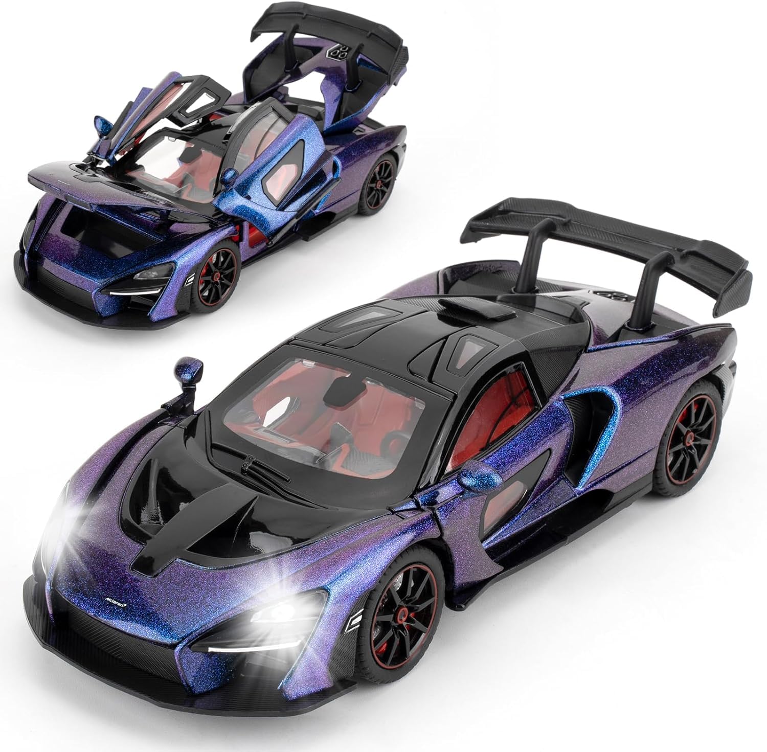MTG Metro Toys & Gift Metro Toys & Gift Mclaren Senna | 1:24 Scale | Die-cast Model Metal Pull Back Toy car for Kids with Openable Doors & Light, Music Toy Vehicle for Kids Colors as Per Stock】