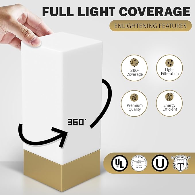 Enlighten Enlighten Shabbos Lamp, Kosher lamp for Shabbat & Yom Tov, Gold Table Lamps and Nightlight for Bedroom Living Room, LED Dimmable Square Table lamp, (10W Eqv 75W, 730LM, 3500K,) photo 2