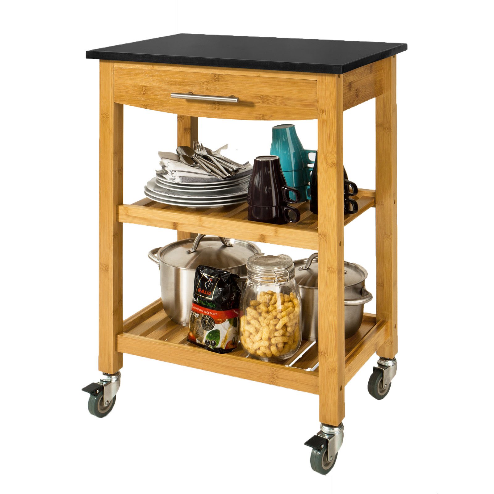 Buy SoBuy FKW28SCH, Bamboo Kitchen Trolley Cart Kitchen Storage