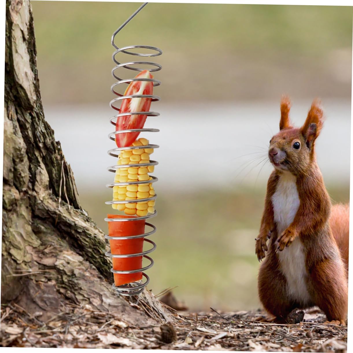 MERRYHAPY Squirrel Feeder Stand for Outdoor Use Adjustable Corn Holder 304 Stainless Steel Construction Squirrel and Bird Feeding Station for Backyard Wildlife