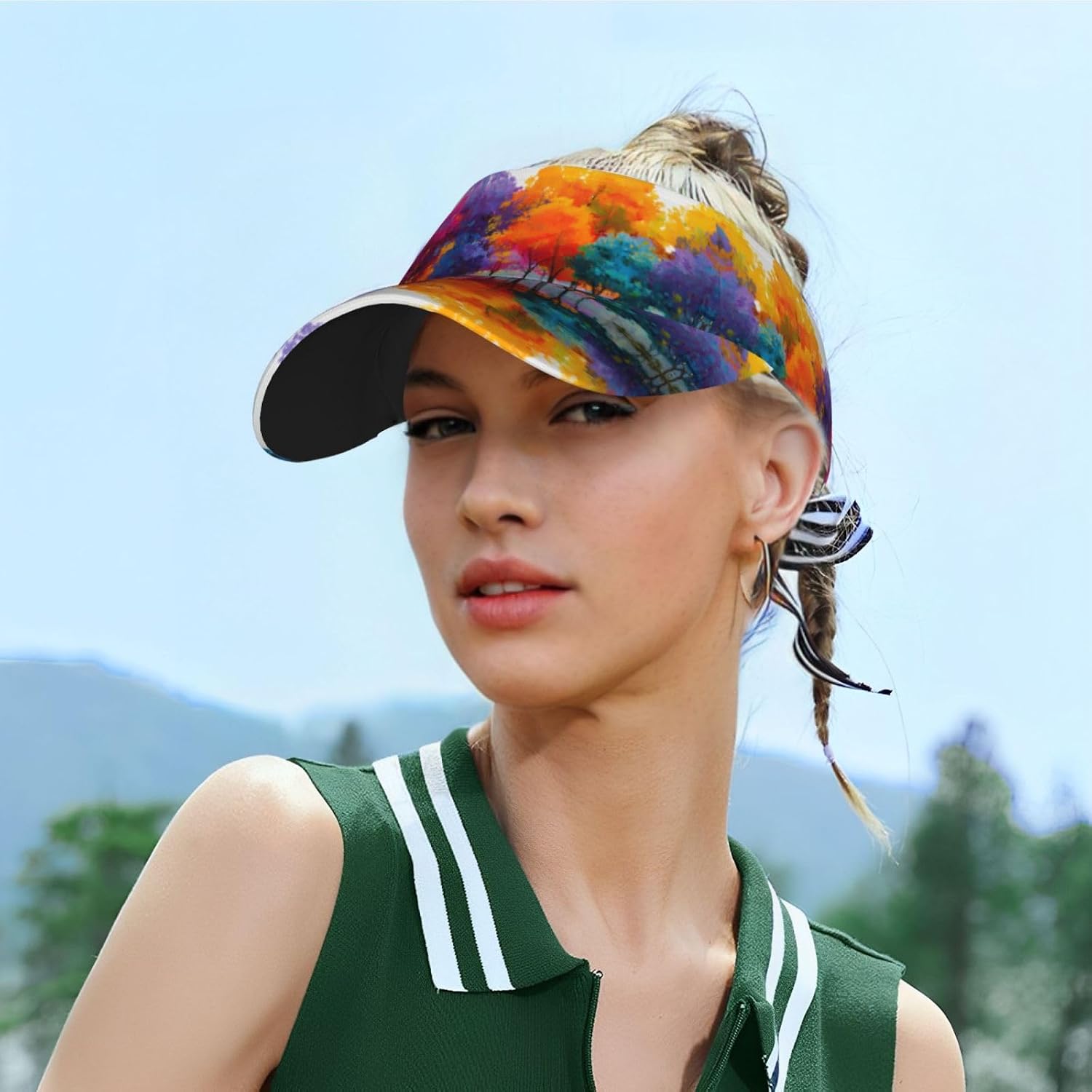 (Colorful Trees) Adult Sun Visor Hat Adjustable Open Top Sports Cap Breathable for Men Women Beach Vacation Essentials