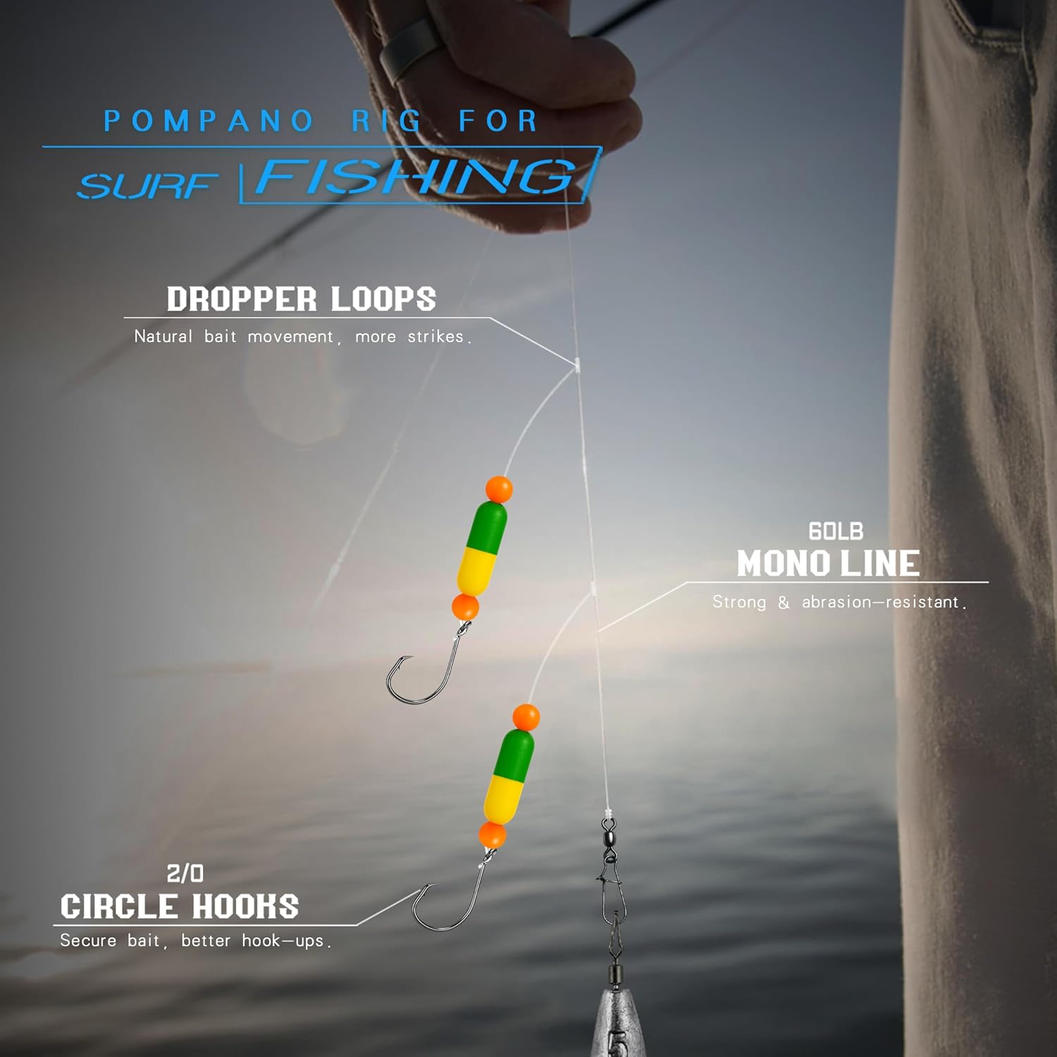 Vipfish Pompano Rig, Double Drop Leader, 6 Pack, Assorted Colors, photo 2 of 7
